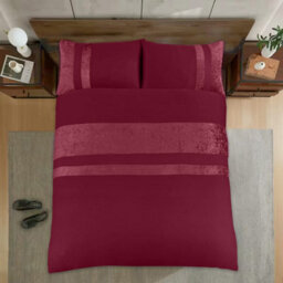 Casabella Luxury Crushed Velvet Panel Band Duvet Cover Sets With Pillow Case Single Duvet Cover Bedding Set Burgundy - thumbnail 4