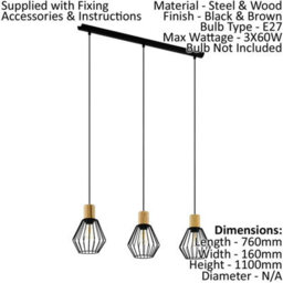 Stylish Black Cage And Wood Ceiling Pendant Light For Modern Kitchens - thumbnail 2