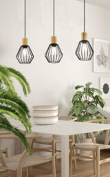 Stylish Black Cage And Wood Ceiling Pendant Light For Modern Kitchens - thumbnail 3