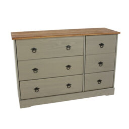 Core Products Corona Classic Pine 3+3 Drawer Wide Chest Of Drawers - Grey And Antique Wax Solid Wood Storage 74 X 114 X 36Cm - thumbnail 6
