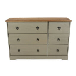 Core Products Corona Classic Pine 3+3 Drawer Wide Chest Of Drawers - Grey And Antique Wax Solid Wood Storage 74 X 114 X 36Cm - thumbnail 4
