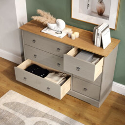 Core Products Corona Classic Pine 3+3 Drawer Wide Chest Of Drawers - Grey And Antique Wax Solid Wood Storage 74 X 114 X 36Cm - thumbnail 2
