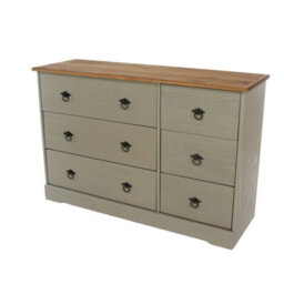 Core Products Corona Classic Pine 3+3 Drawer Wide Chest Of Drawers - Grey And Antique Wax Solid Wood Storage 74 X 114 X 36Cm - thumbnail 3