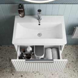 Affine Fluted 600mm Bathroom Vanity Unit Basin Wall Hung Cupboard Soft Close Matt White - thumbnail 4
