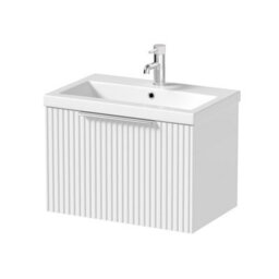 Affine Fluted 600mm Bathroom Vanity Unit Basin Wall Hung Cupboard Soft Close Matt White - thumbnail 5