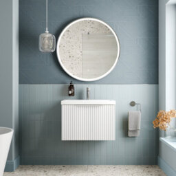 Affine Fluted 600mm Bathroom Vanity Unit Basin Wall Hung Cupboard Soft Close Matt White - thumbnail 2