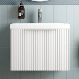 Affine Fluted 600mm Bathroom Vanity Unit Basin Wall Hung Cupboard Soft Close Matt White - thumbnail 1