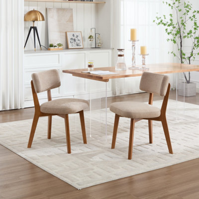Abrihome Set Of 2 Mid-Century Linen Dining Chairs, Curved Backrest & Solid Wood Frame, Armless Side Chairs, Khaki - image 1