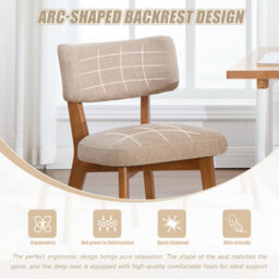Abrihome Set Of 2 Mid-Century Linen Dining Chairs, Curved Backrest & Solid Wood Frame, Armless Side Chairs, Khaki - thumbnail 4