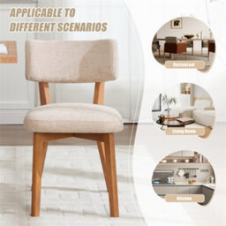 Abrihome Set Of 2 Mid-Century Linen Dining Chairs, Curved Backrest & Solid Wood Frame, Armless Side Chairs, Khaki - thumbnail 5