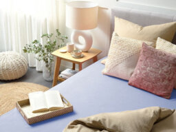 Beliani Fitted Sheet Janbu Cotton 180 X 200 Cm Light Blue - thumbnail 2