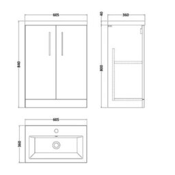 Dezine Avon 600mm Charcoal Black Floor Standing Vanity Unit - thumbnail 2