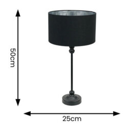 Valuelights Maggie Black Candlestick Table Lamp With Black And Chrome Inner Lamp Shade - thumbnail 5