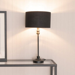 Valuelights Maggie Black Candlestick Table Lamp With Black And Chrome Inner Lamp Shade - thumbnail 1