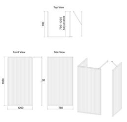 Royal Bathrooms Luxor 3 Sided Walk In Wet Room Fluted Shower Enclosure With 1700 X 760mm Stone Tray & Matt Black Frame 8mm Easy Clean Glass - thumbnail 8