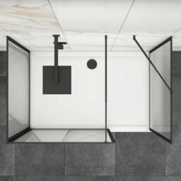 Royal Bathrooms Luxor 3 Sided Walk In Wet Room Fluted Shower Enclosure With 1700 X 760mm Stone Tray & Matt Black Frame 8mm Easy Clean Glass - thumbnail 5