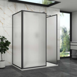 Royal Bathrooms Luxor 3 Sided Walk In Wet Room Fluted Shower Enclosure With 1700 X 760mm Stone Tray & Matt Black Frame 8mm Easy Clean Glass - thumbnail 3