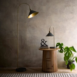 K Living Charcoal Coloured Table Lamp With An Antique Brass Finish