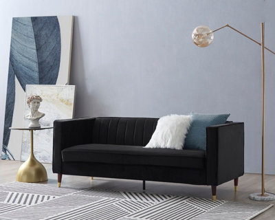 Home Detail Thomas Velvet Fabric 3 Seater Sofa, Black - image 1