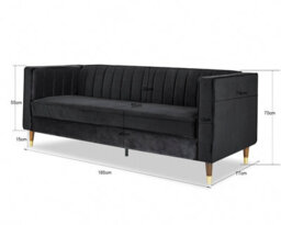 Home Detail Thomas Velvet Fabric 3 Seater Sofa, Black - thumbnail 6