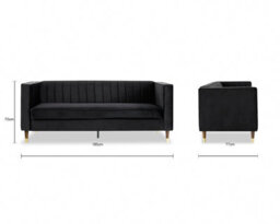 Home Detail Thomas Velvet Fabric 3 Seater Sofa, Black - thumbnail 7