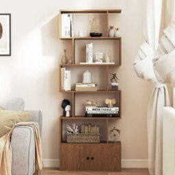 Gainoom 6-Tier Natural Bookshelf Freestanding Tall Bookcase Shelf Storage Organizer W/ Anti-Tipping Device - thumbnail 4