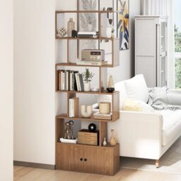 Gainoom 6-Tier Natural Bookshelf Freestanding Tall Bookcase Shelf Storage Organizer W/ Anti-Tipping Device - thumbnail 5