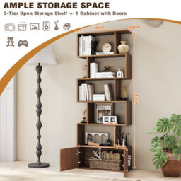 Gainoom 6-Tier Natural Bookshelf Freestanding Tall Bookcase Shelf Storage Organizer W/ Anti-Tipping Device - thumbnail 2