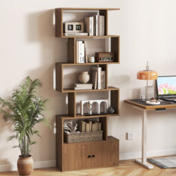 Gainoom 6-Tier Natural Bookshelf Freestanding Tall Bookcase Shelf Storage Organizer W/ Anti-Tipping Device - thumbnail 3