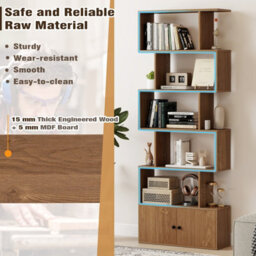 Gainoom 6-Tier Natural Bookshelf Freestanding Tall Bookcase Shelf Storage Organizer W/ Anti-Tipping Device - thumbnail 8
