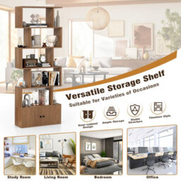 Gainoom 6-Tier Natural Bookshelf Freestanding Tall Bookcase Shelf Storage Organizer W/ Anti-Tipping Device - thumbnail 9