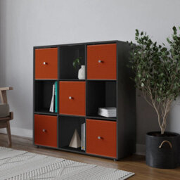 Urbn-Living Urbnliving 9 Cube Black Wooden Bookcase Shelving Unit With 5 Collapsible Fabric Drawers - Orange - thumbnail 2