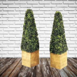 Single Artificial 3Ft Pyramid Cone Tree Indoor Outdoor Wall Door Decoration Potted Boxwood Plant Topiary Ornamental Trees 90Cm - thumbnail 3
