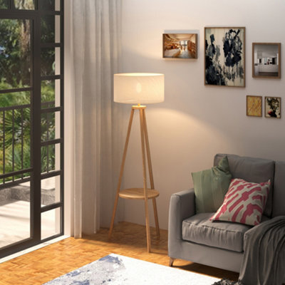 Homcom Floor Lamp Bedside Light Free Standing Tripod Holder Storage Shelf Linen - image 1