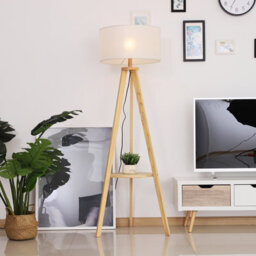 Homcom Floor Lamp Bedside Light Free Standing Tripod Holder Storage Shelf Linen - thumbnail 7