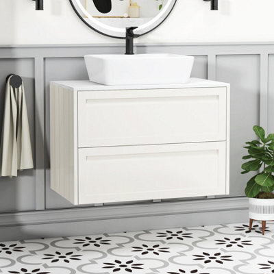 Royal Bathrooms Royal Bathroom Elmore 800mm Classic White Wall Mounted Countertop Bathroom Vanity Unit 2 Drawer With Cube Basin - image 1
