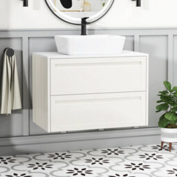 Royal Bathrooms Royal Bathroom Elmore 800mm Classic White Wall Mounted Countertop Bathroom Vanity Unit 2 Drawer With Cube Basin - thumbnail 1