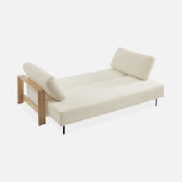 Sweeek - 3-Seater Sofa Bed In White Boucle With Wooden Armrests Eden White 224X108X85 Cm - thumbnail 9