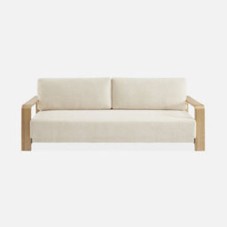 Sweeek - 3-Seater Sofa Bed In White Boucle With Wooden Armrests Eden White 224X108X85 Cm - thumbnail 8