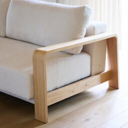 Sweeek - 3-Seater Sofa Bed In White Boucle With Wooden Armrests Eden White 224X108X85 Cm - thumbnail 3