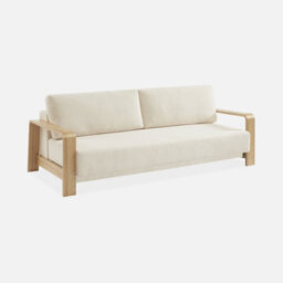 Sweeek - 3-Seater Sofa Bed In White Boucle With Wooden Armrests Eden White 224X108X85 Cm - thumbnail 7