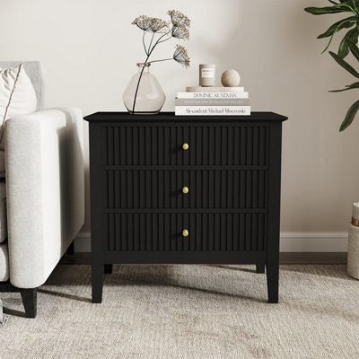 Melody Maison Large 3 Drawer Bedside Table - Hales Black Range - image 1