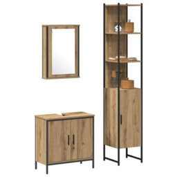 Berkfield Modern 3 Piece Bathroom Furniture Set Artisan Oak Engineered Wood - thumbnail 3