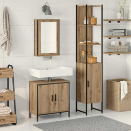 Berkfield Modern 3 Piece Bathroom Furniture Set Artisan Oak Engineered Wood - thumbnail 2