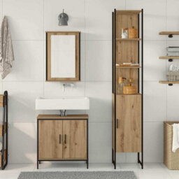 Berkfield Modern 3 Piece Bathroom Furniture Set Artisan Oak Engineered Wood - thumbnail 4