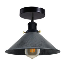 Vintage Ceiling Light Semi-Flush Mount With E27 Fitting 22Cm Conical Lampshade Ceiling Light Fixture Brushed Silver With Bulb
