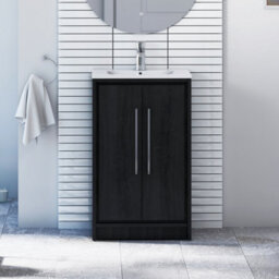 Royal Bathrooms Livora 500mm Walnut Woodgrain Cloakroom Floor Standing Vanity Unit 2 Door With Minimalist Basin