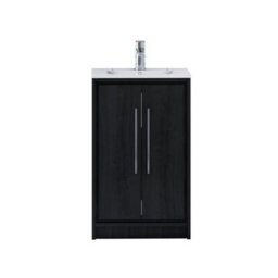 Royal Bathrooms Livora 500mm Walnut Woodgrain Cloakroom Floor Standing Vanity Unit 2 Door With Minimalist Basin - thumbnail 6