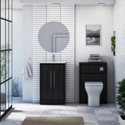 Royal Bathrooms Livora 500mm Walnut Woodgrain Cloakroom Floor Standing Vanity Unit 2 Door With Minimalist Basin - thumbnail 3