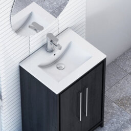 Royal Bathrooms Livora 500mm Walnut Woodgrain Cloakroom Floor Standing Vanity Unit 2 Door With Minimalist Basin - thumbnail 5